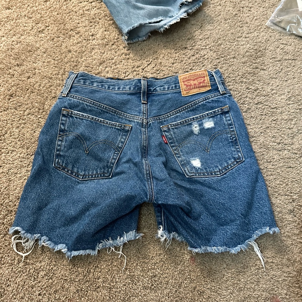 Levi's Medium Blue Button-Front Distressed Jean Shorts - Picture 2 of 3